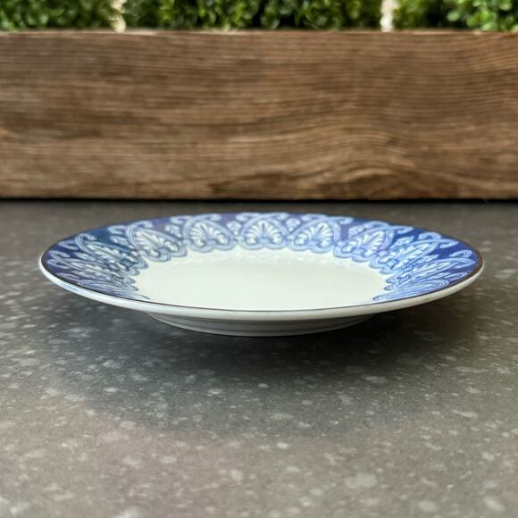 Vintage Bombay 8" Salad Plate Tile Pattern Scrolls Hearts Fans Silver Trim - Picture 3 of 5